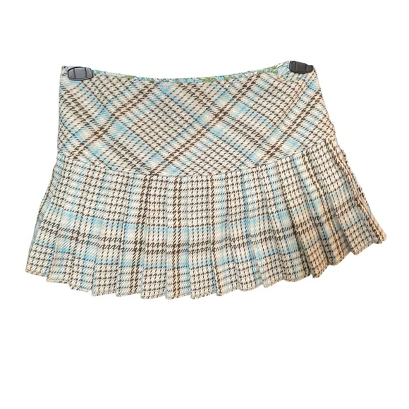 Vintage Y2K Abercrombie & Fitch Blue-Brown Plaid Wool/Silk Mini Skirt | Size 0 - Picture 2 of 8